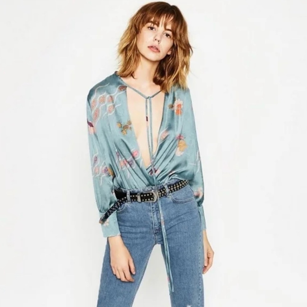Zara Blue Floral Bodysuit